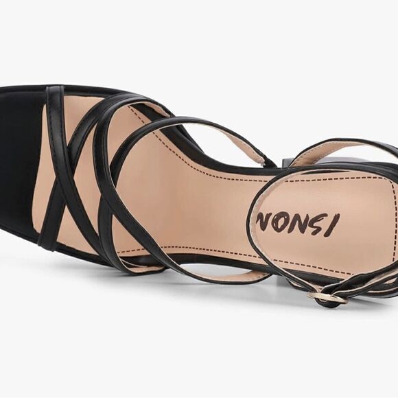 ISNOM Platform Chunky Block Heel Sandals with Open Square Toe size 7 - Picture 5 of 11